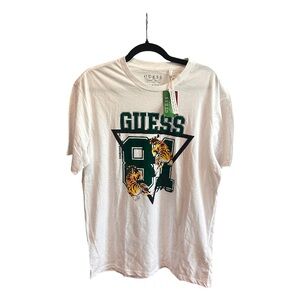 Guess White Graphic Tee with Tiger Design